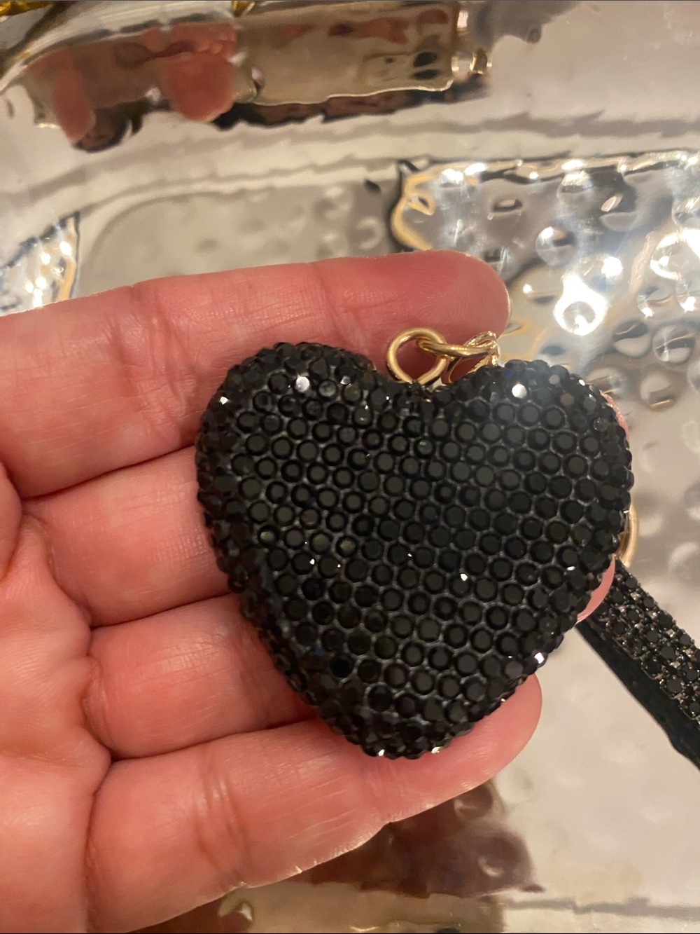 Gold-Tone Black Crystal Heart Keychain Bag Charm NWOT - Picture 3 of 6